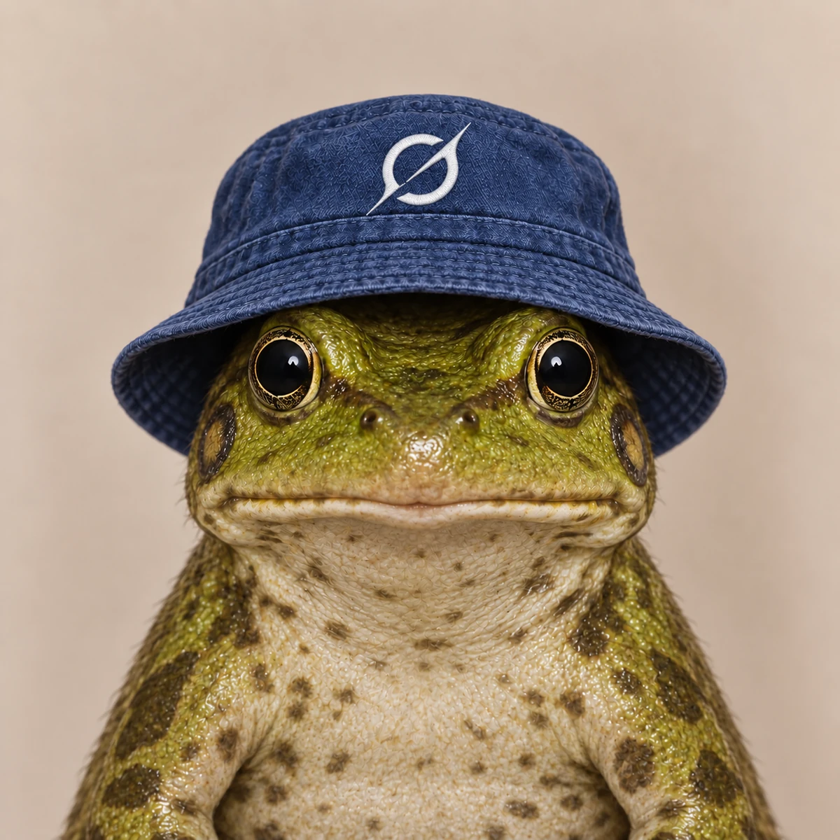 GROAK frog in a blue bucket hat